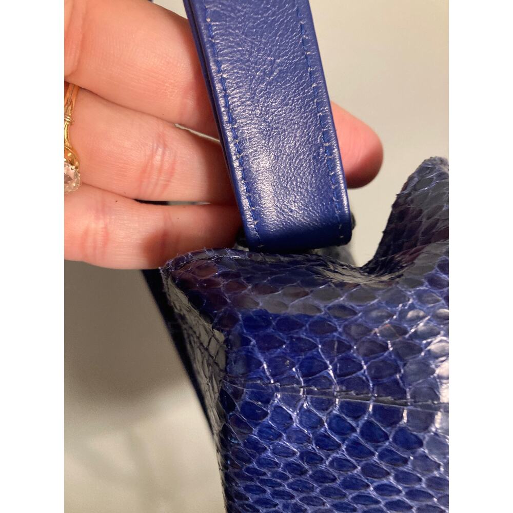 Saks Fifth Avenue Falchi Blue Snakeskin Purse Cinch Impeccable Exterior ~ Repair - Picture 11 of 13